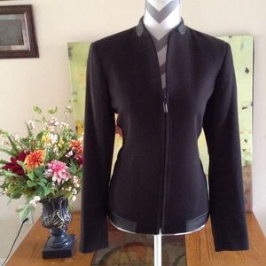 NWT Dana Buchman Coffee Blazer with Leather Trim